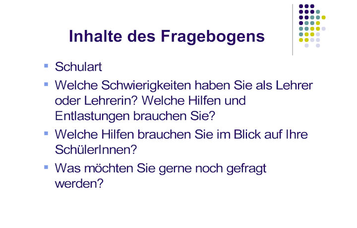 Präsentation des Ergebnisses der Lehrerbefragung